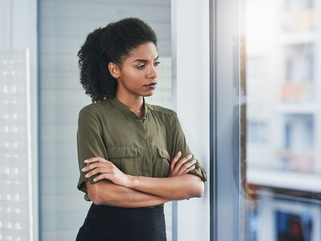 Self Doubt Woman Executive Looking Outside The Window