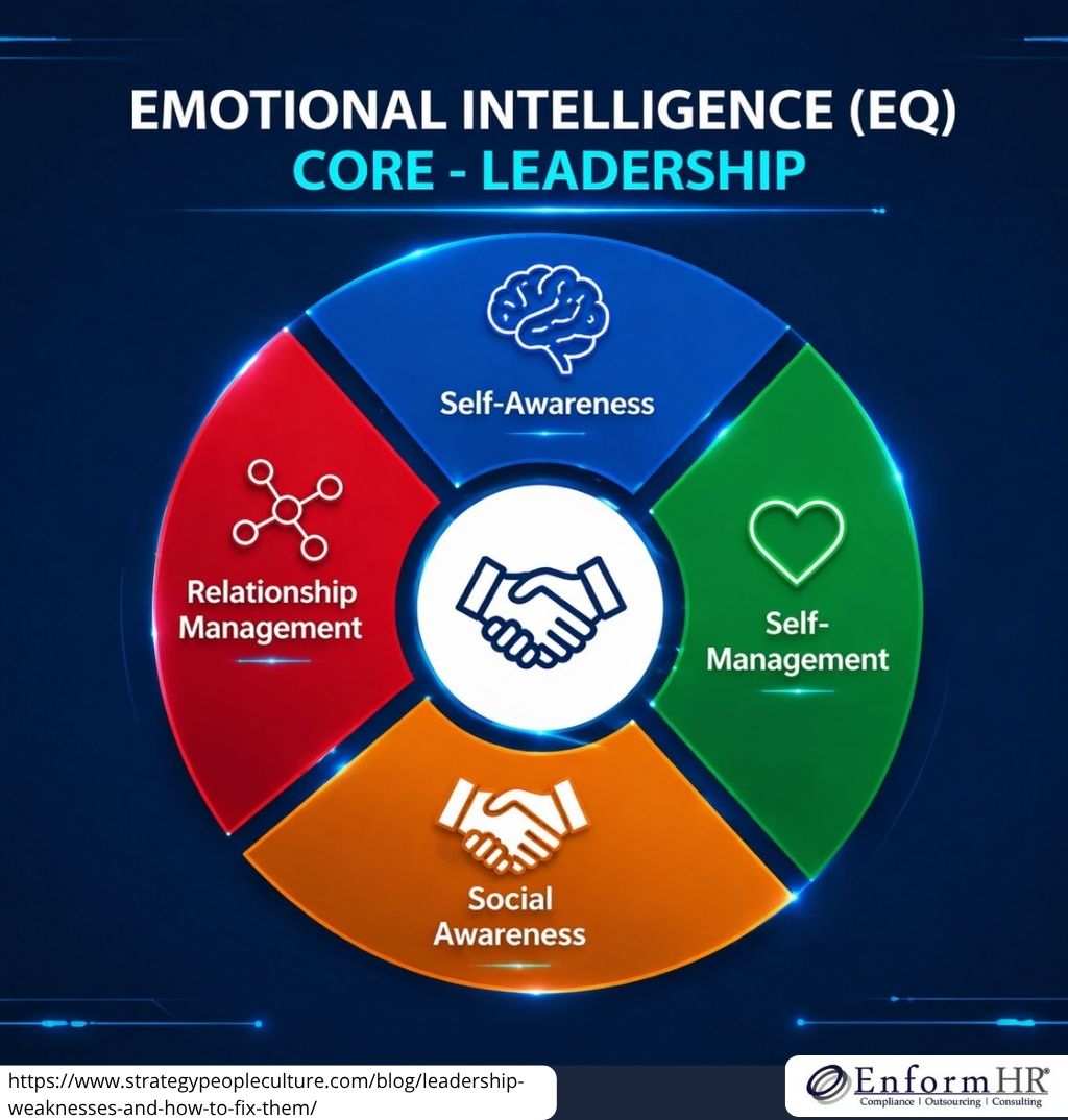 User-Inserted Infographic Showing The Four Core Components Of Emotional Intelligence (Eq) In Leadership: Self-Awareness, Self-Management, Social Awareness, And Relationship Management, Highlighting Their Importance In Effective Leadership.