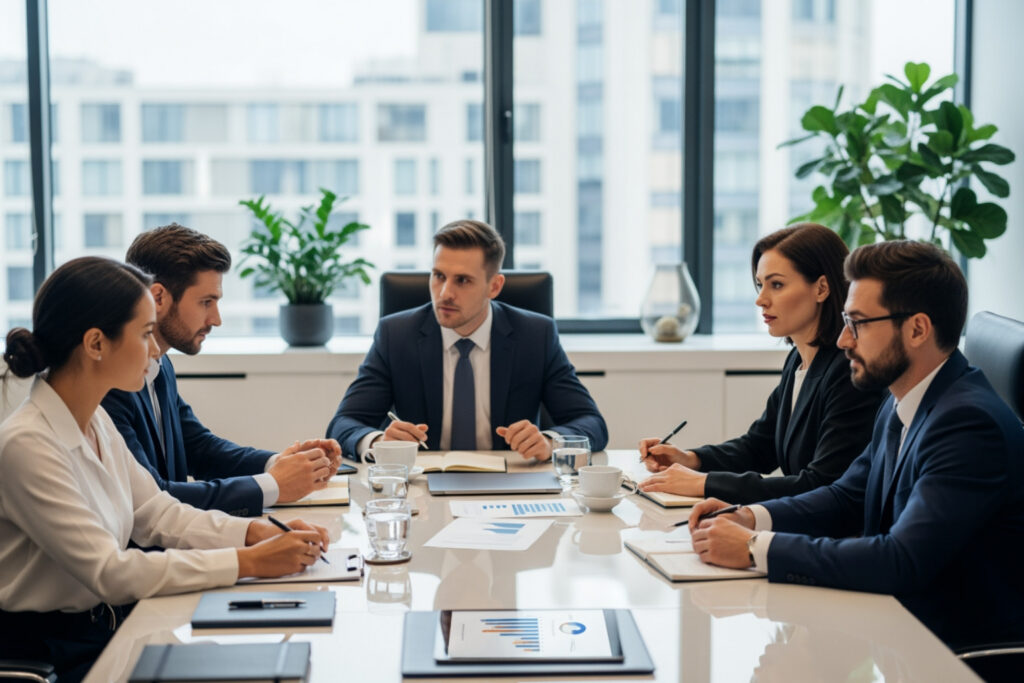 professional confidential meeting in modern office - workplace investigations